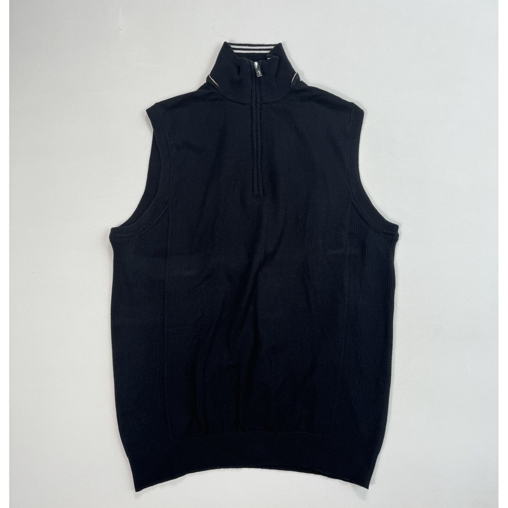 Bobby Jones Men Medium 1/4 Zip Sweater Vest Black Cotton Golf Active Knit Solid